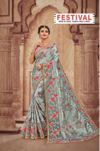 Awesome Grey Color satin  Traditional Saree